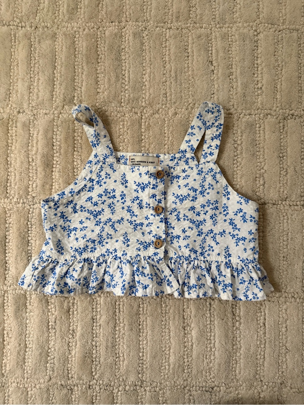 Girls Blue Floral Button-Front Ruffle Camisole